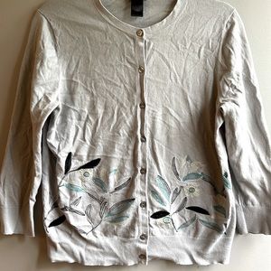 ANN TAYLOR Grey Floral Embroidered Cotton Cardigan